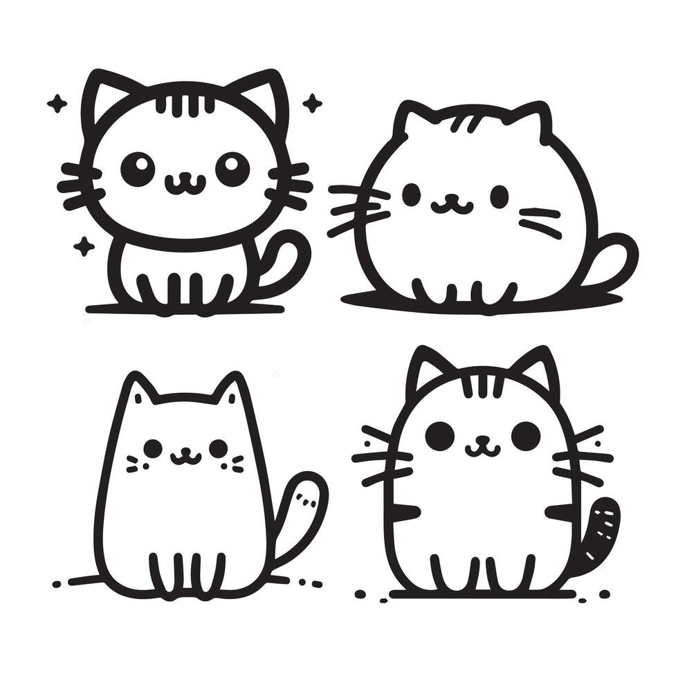 Set of hand drawn cute cat vector