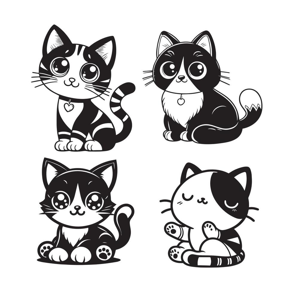 Set of hand drawn cute cat vector