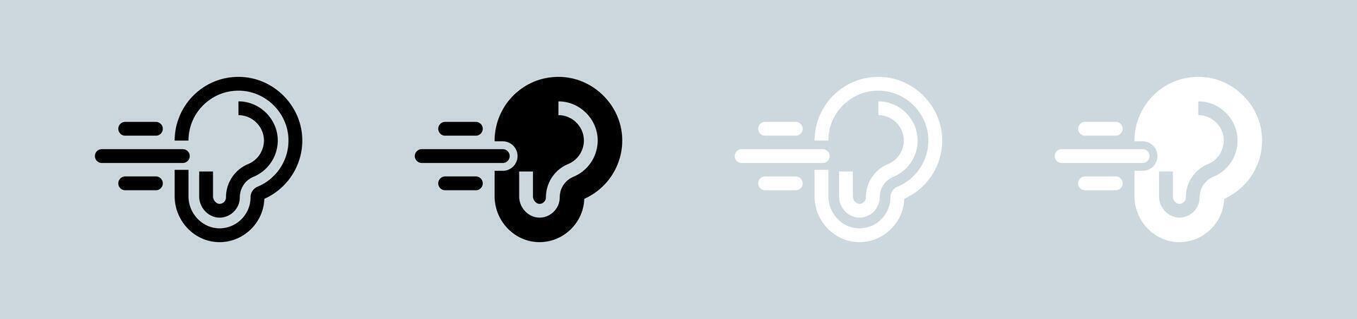 Hearing icon set in black and white. Noice signs illustration. vector