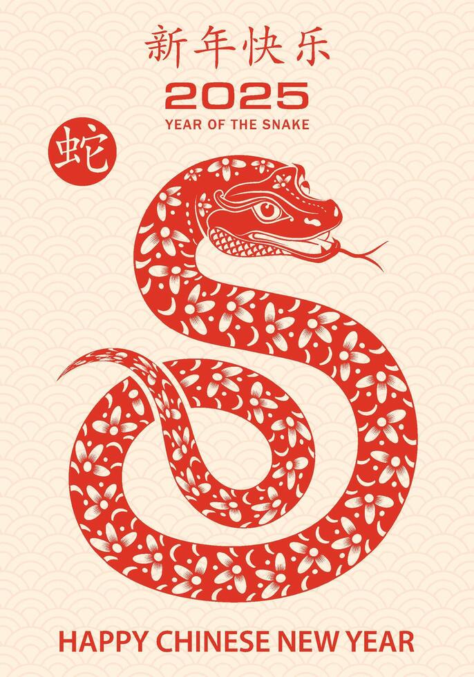 Happy Chinese new year 2025 Zodiac sign, year of the Snake vector