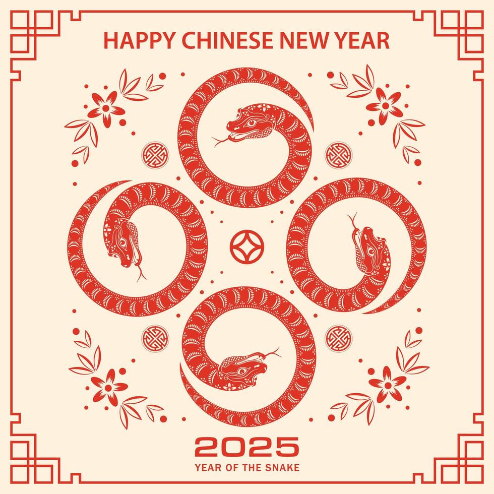 Happy Chinese new year 2025 Zodiac sign, year of the Snake vector