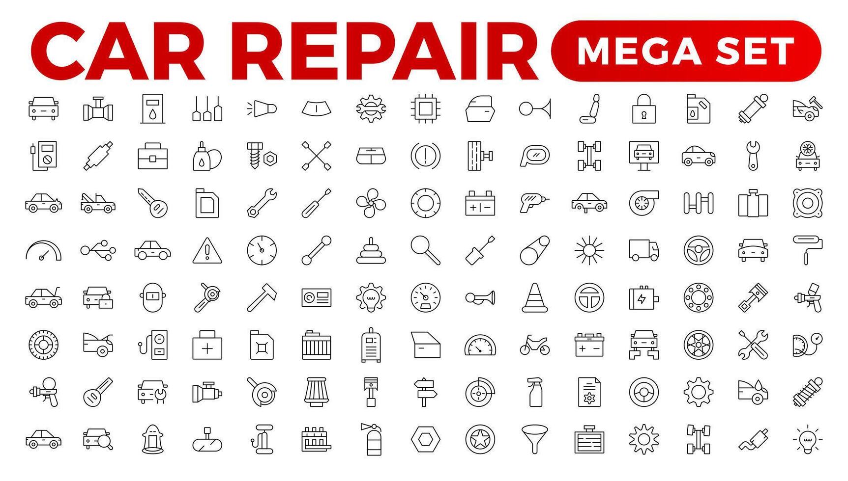 Car service and garage line icons set. repair, car detail. Car service icon set on white background. Auto service, car repair icon set. Car service and garage illustration icon set. vector