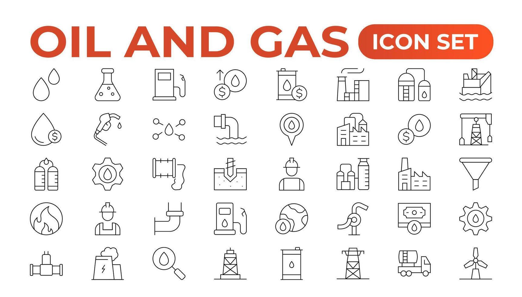 Set of Oil Gas Industry Line Icons. Contains such Icons as Gas Station, Oil Factories, Transportation, and more. line icon set. vector