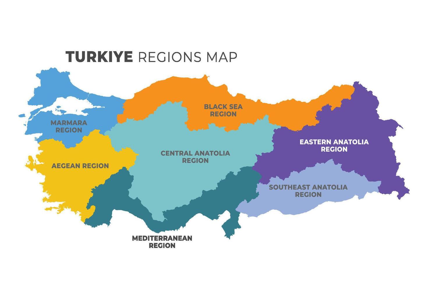 Turkey map with seven geographical region vector