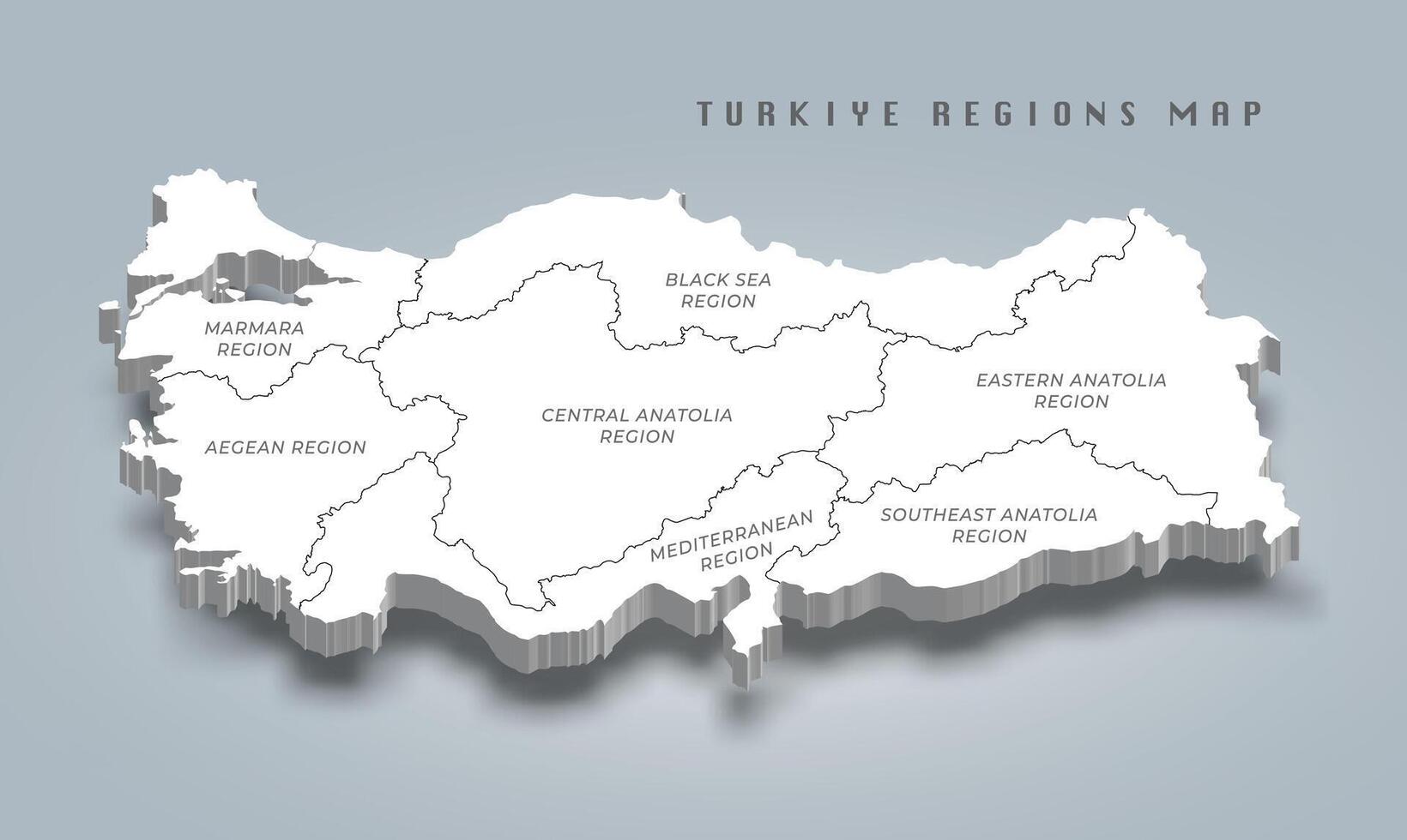 Turkey regions 3d isometric map vector