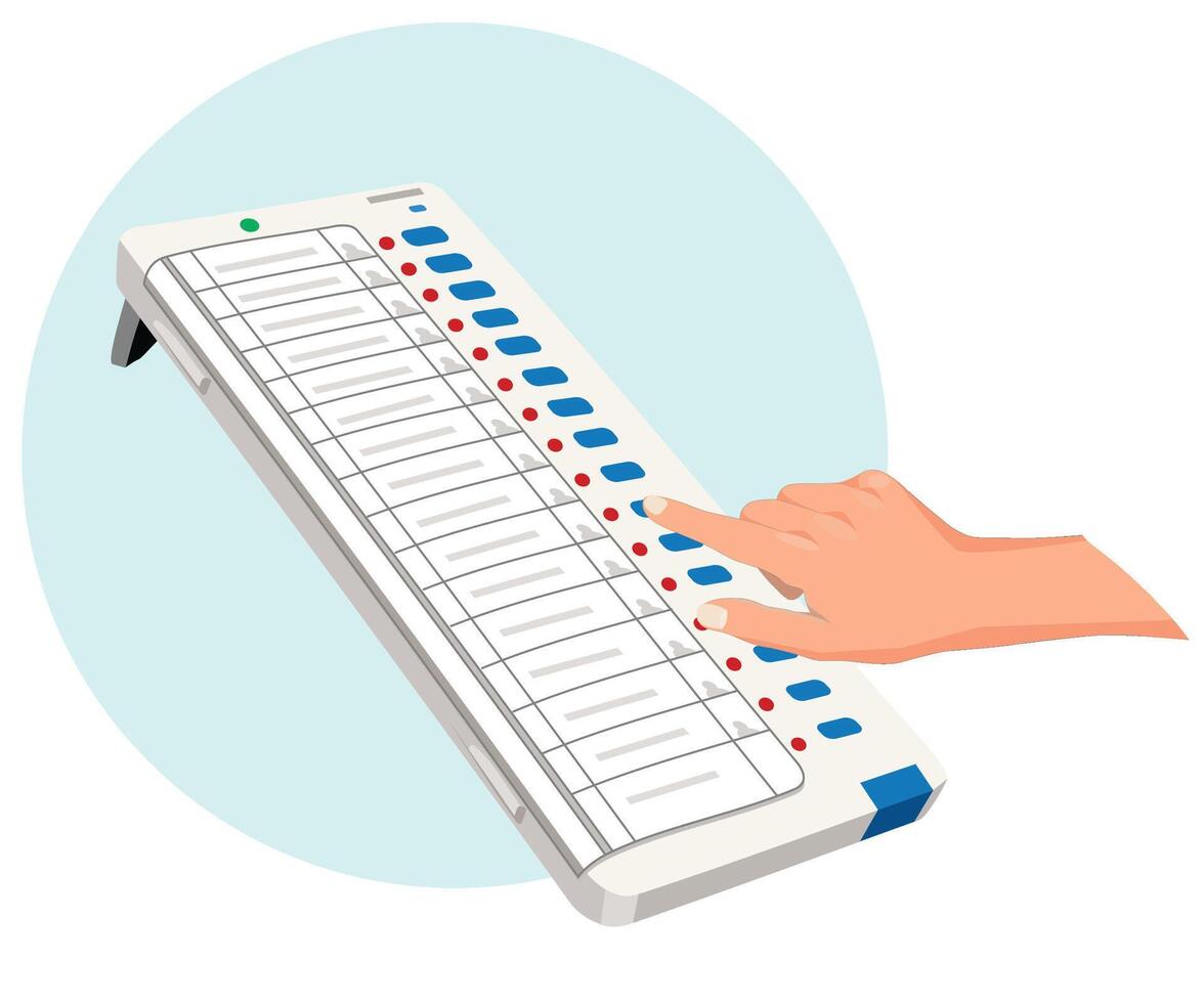 Man casting vote on EVM machine vector