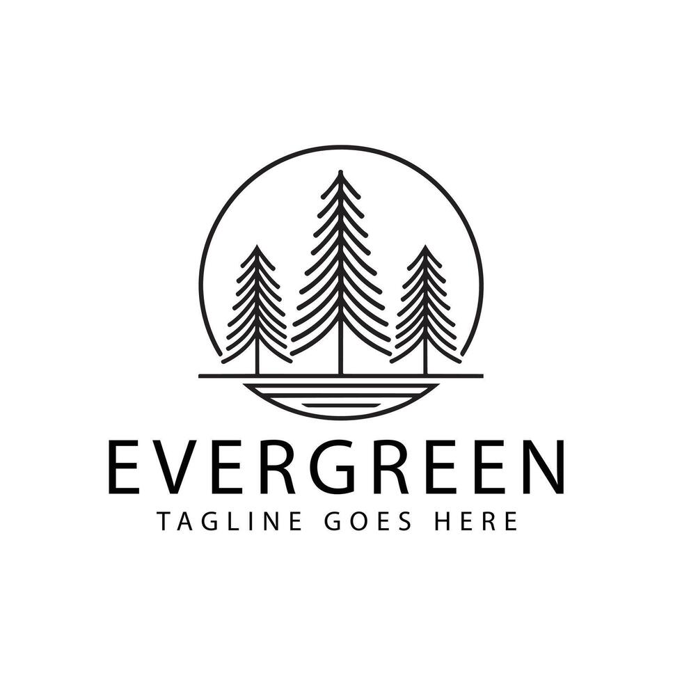 Pine Hemlock Fir, Simple Pine Tree with a Vintage Line Art Logo Design. vector