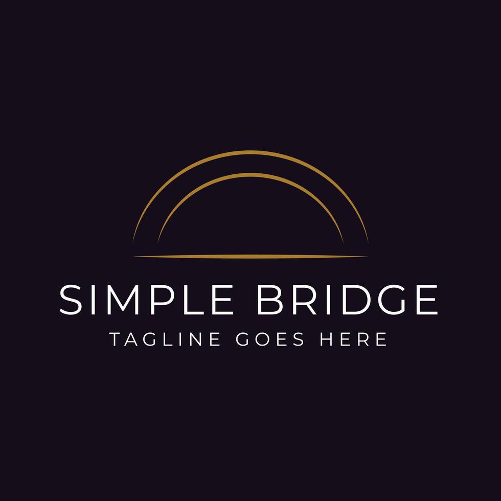 Simple Minimalist River Bridge gold logo with Line Art Logo Design on dark background vector