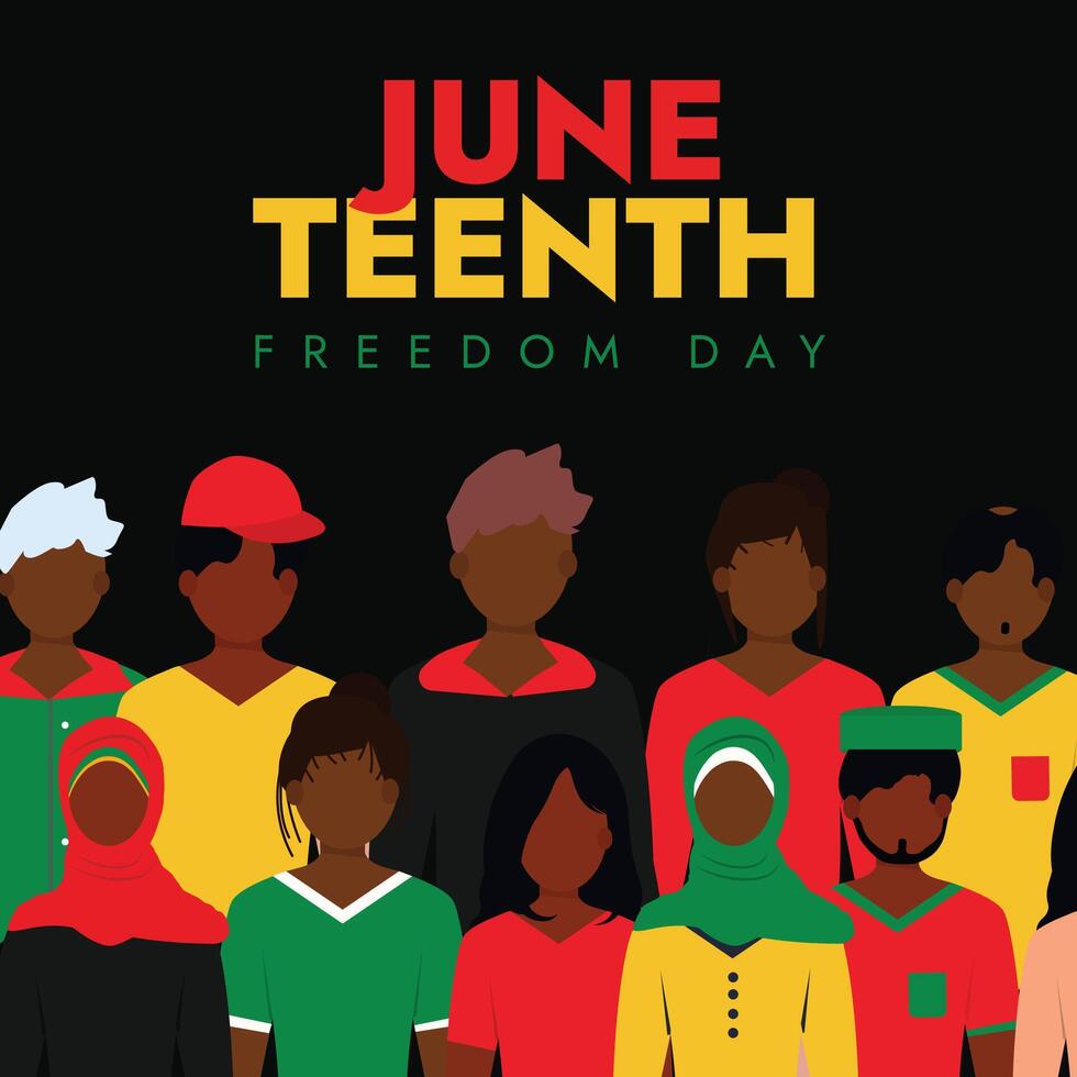 Juneteenth Freedom day. 19th June Emancipation Day, Freedom day celebration banner with African people. The day reminds an important step towards the end of slavery and civil war in US. vector