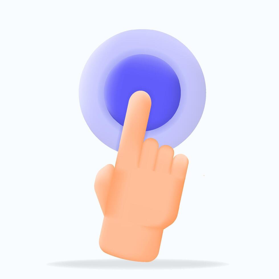 illustration 3D hand icon pressing a blue button. Ideal for UI UX design, app interfaces, and digital interaction themes. Increase user engagement with eye-catching and intuitive graphics vector