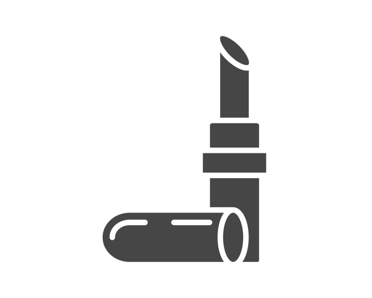 Makeup and cosmetics. Beauty linear graphic black icons in the form of lipstick with lip care cap. vector