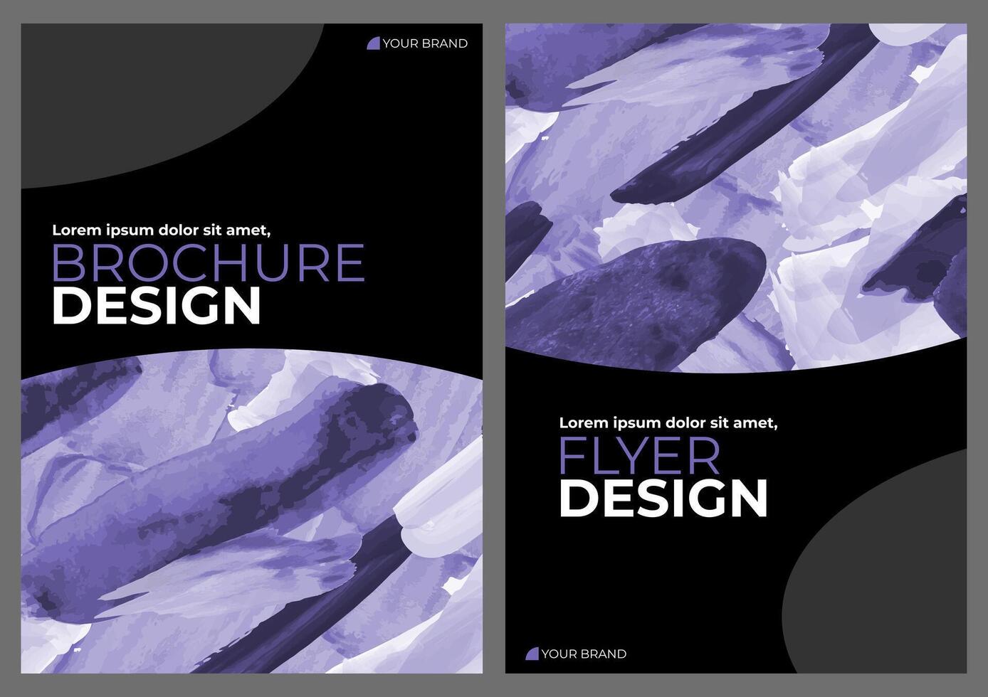 Watercolor booklet brochure flyer colourful abstract cover template bundle set with black background vector