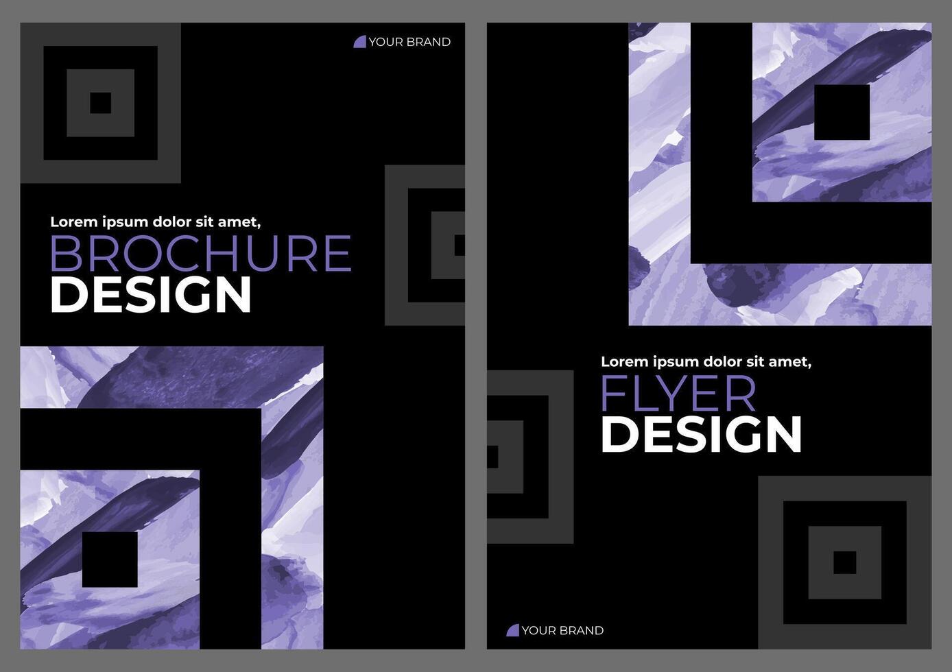 Watercolor booklet brochure flyer colourful abstract cover template bundle set with black background vector