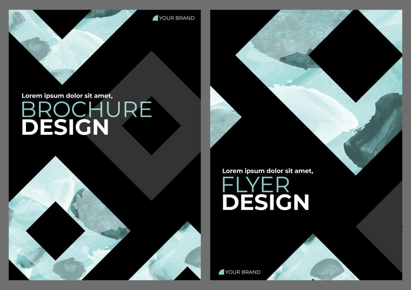 Watercolor booklet brochure flyer colourful abstract cover template bundle set with black background vector