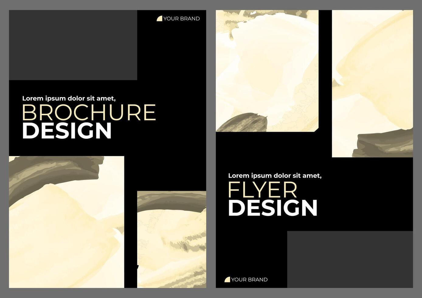 Watercolor booklet brochure flyer colourful abstract cover template bundle set with black background vector