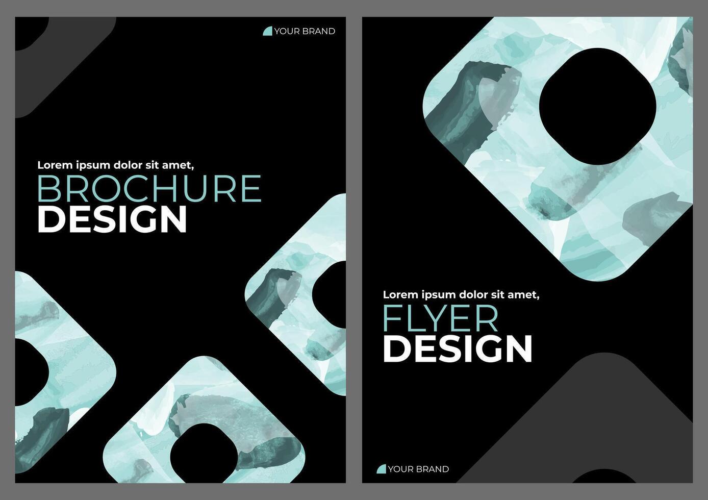 Watercolor booklet brochure flyer colourful abstract cover template bundle set with black background vector