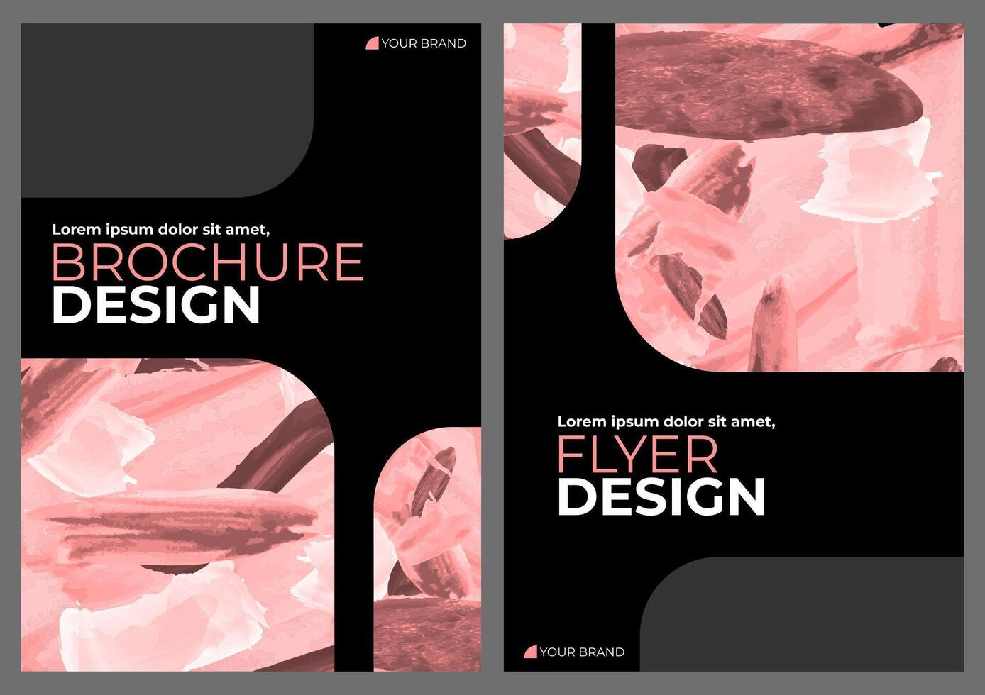 Watercolor booklet brochure flyer colourful abstract cover template bundle set with black background vector