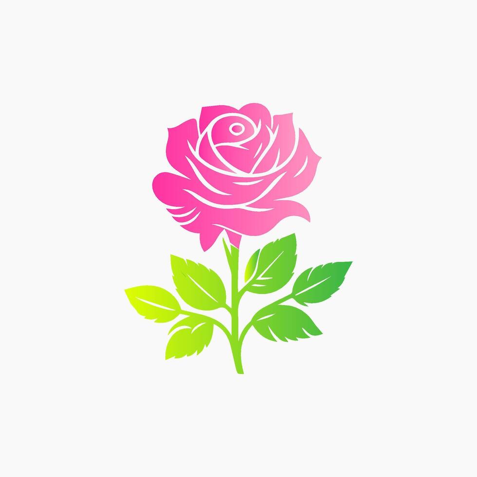 Rose flower of blooming plant. Garden rose isolated icon of pink blossom, petal and bud with green stem and leaf for romantic floral decoration, wedding bouquet and valentine greeting card Free vector