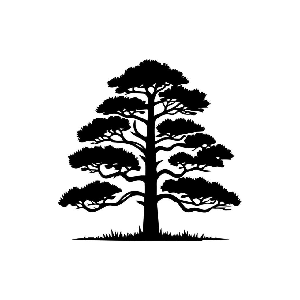 silhouette tree line drawing, graphics tree elements outline symbol for architecture and landscape design drawing. vector