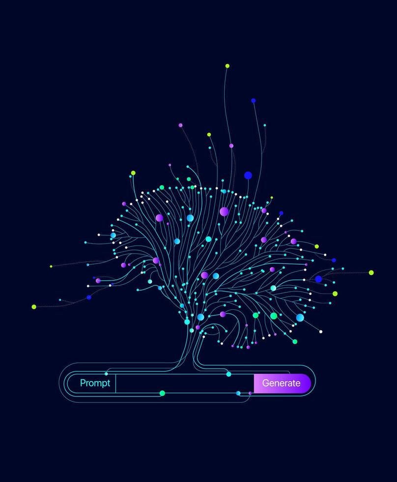 Illustration of abstract stream information with cyan line and dot. Big data, technology, AI, data transfer, data flow, large language model vector