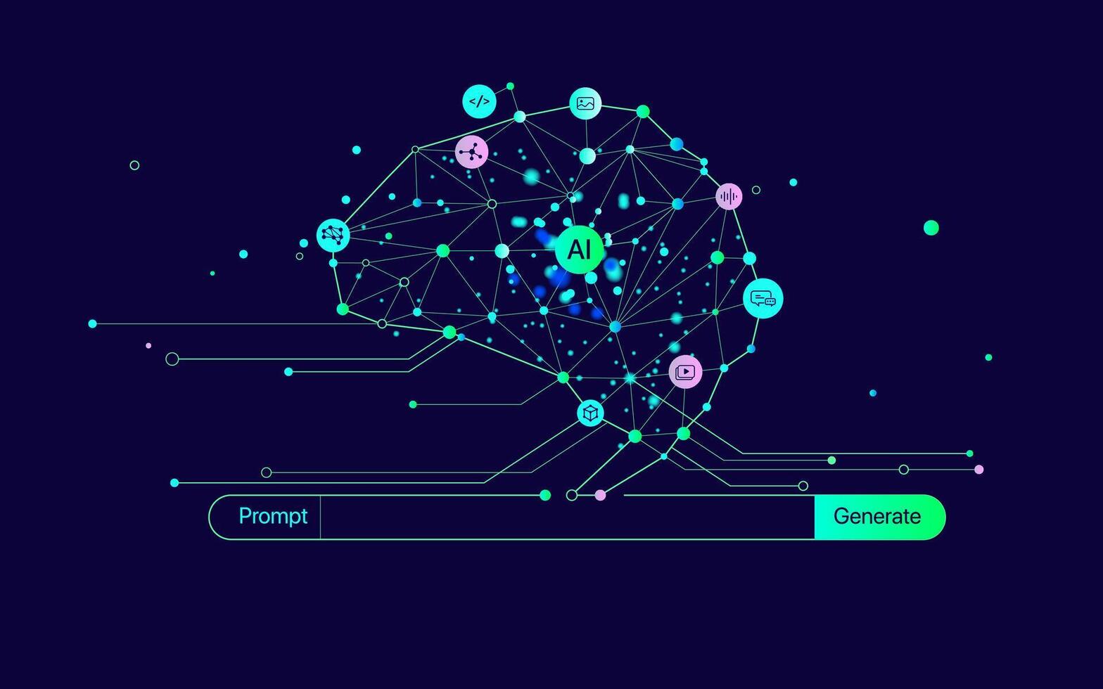 Illustration of abstract stream information with cyan line and dot. Big data, technology, AI, data transfer, data flow, large language model vector