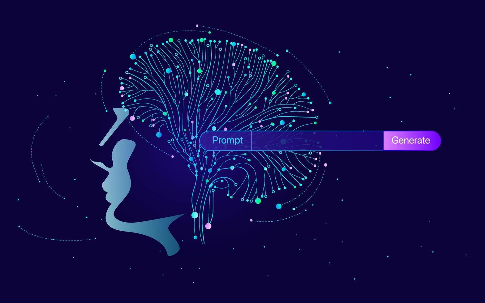 Illustration of abstract stream information with cyan line and dot. Big data, technology, AI, data transfer, data flow, large language model vector