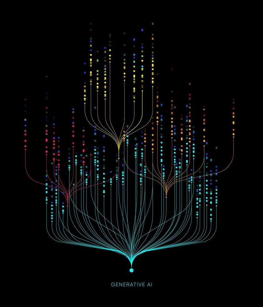 Illustration of abstract stream information with cyan line and dot. Big data, technology, AI, data transfer, data flow, large language model vector