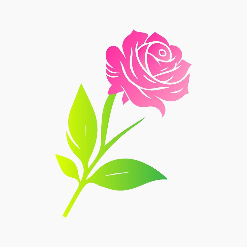 Rose flower of blooming plant. Garden rose isolated icon of pink blossom, petal and bud with green stem and leaf for romantic floral decoration, wedding bouquet and valentine greeting card Free vector