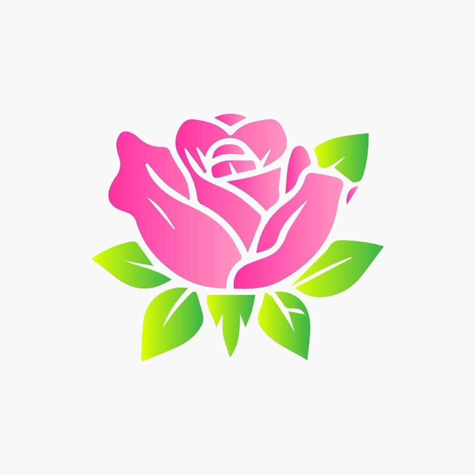 Rose flower of blooming plant. Garden rose isolated icon of pink blossom, petal and bud with green stem and leaf for romantic floral decoration, wedding bouquet and valentine greeting card Free vector