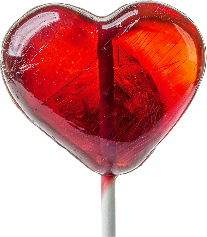 Heart-Shaped Red Lollipop Close-Up. png