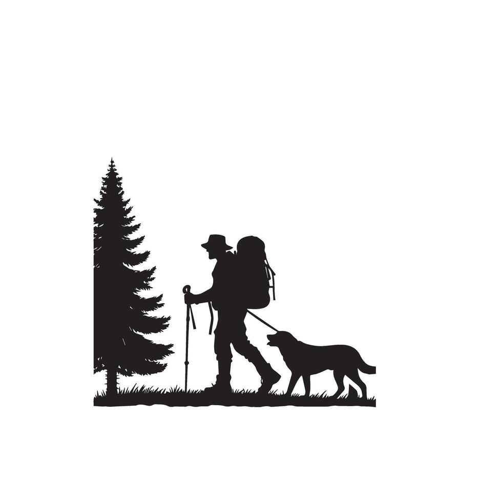 Travel man with dog silhouette. Man and dog logo black and white. vector