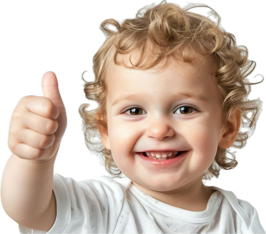 Happy child giving thumbs up. png