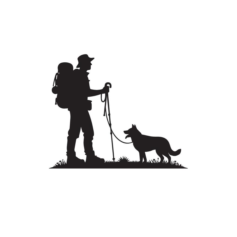 Travel man with dog silhouette. Man and dog logo black and white. vector