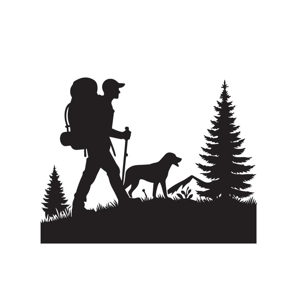 Travel man with dog silhouette. Man and dog logo black and white. vector