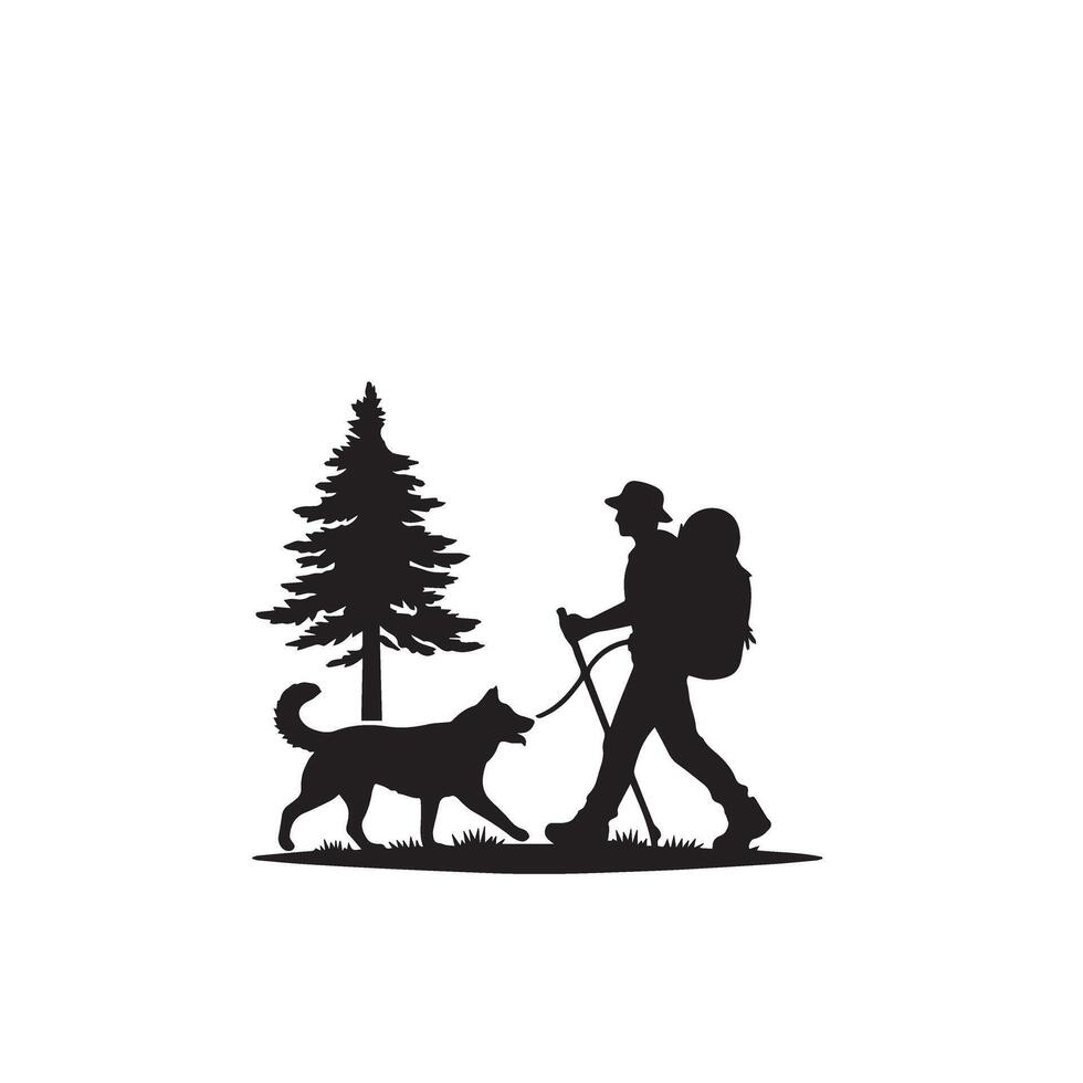 Travel man with dog silhouette. Man and dog logo black and white. vector
