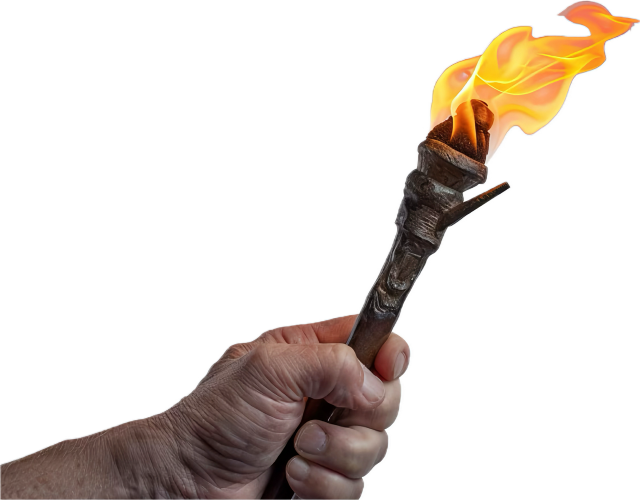 Hand holding a flaming torch. png