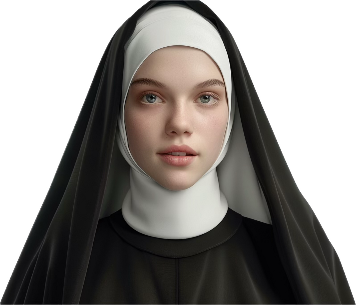 Young nun in black and white habit. png