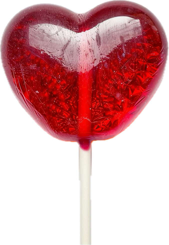 Heart-Shaped Red Lollipop Close-Up. png