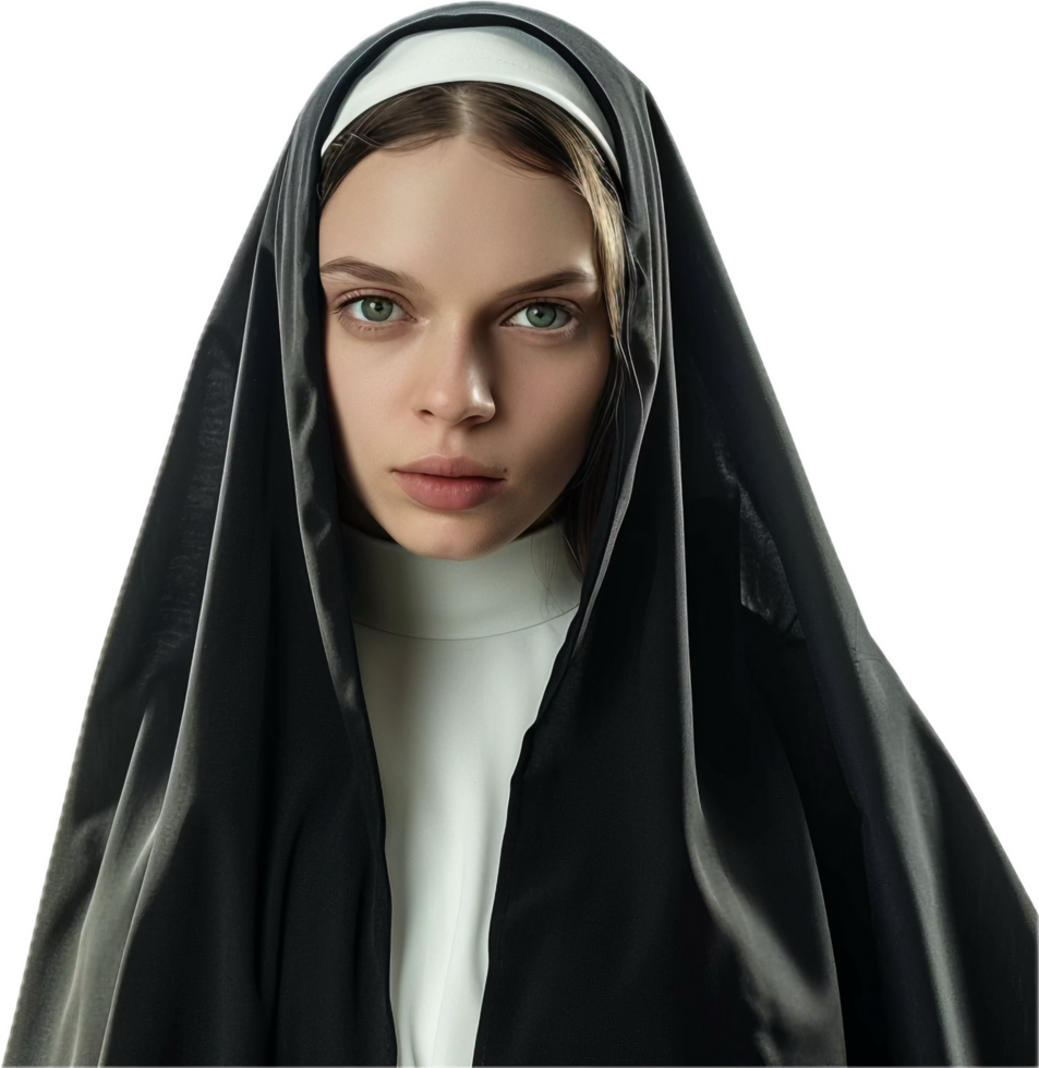Young nun in black and white habit. png