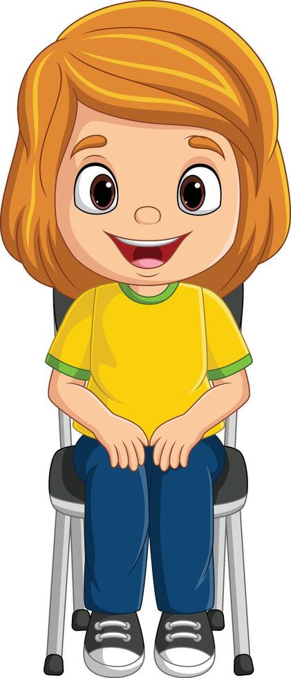 Cartoon little girl sitting on the chair vector