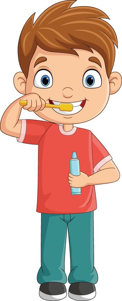 Cartoon little boy brushing teeth vector