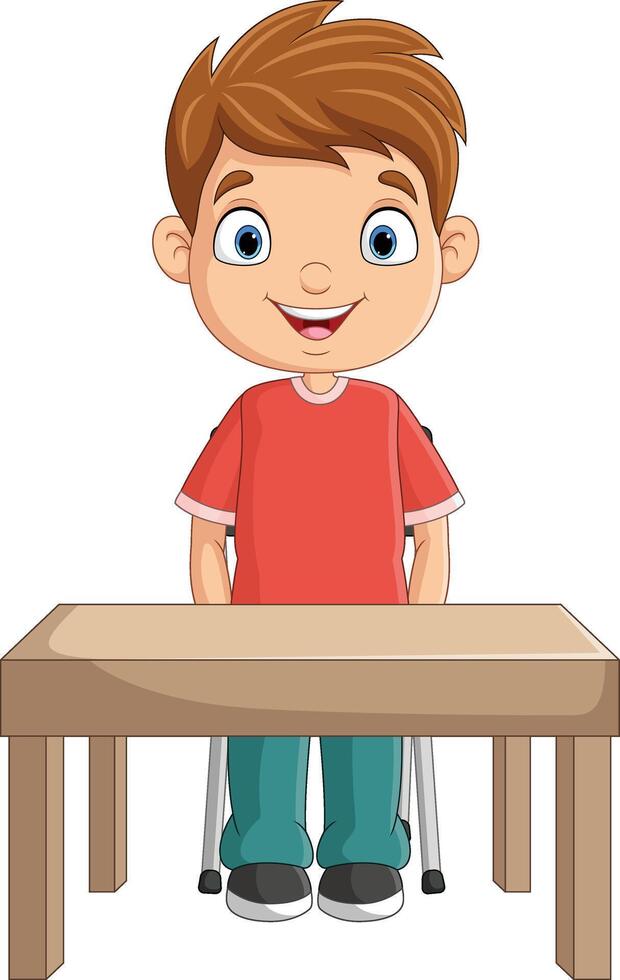 Cartoon little boy standing next to desk vector