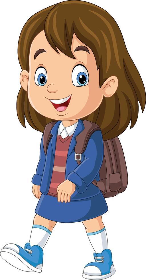 Cartoon school girl with backpack go to school vector