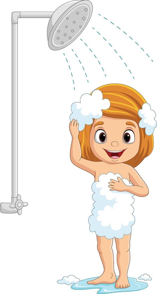 Cartoon little girl taking a bath vector