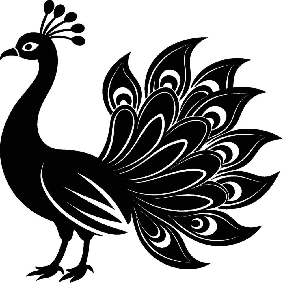 Pretty peacock silhouette cartoon illustration vector