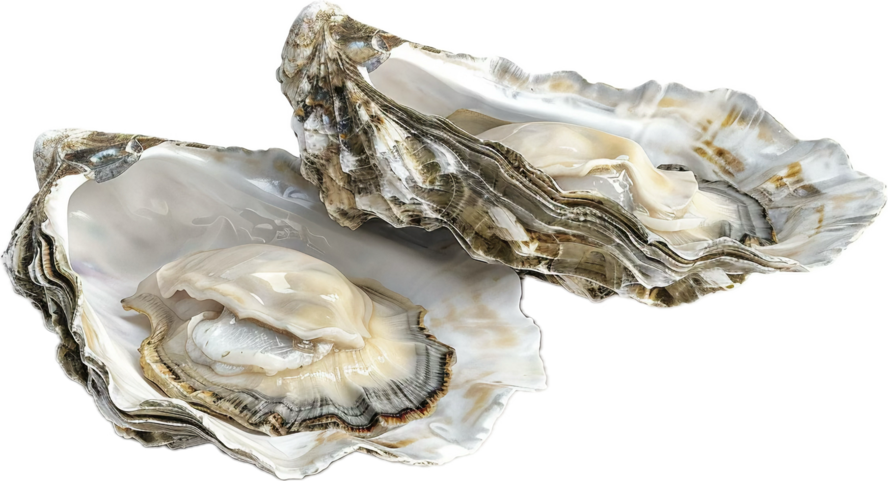 Open Oysters Displaying Pearlescent Interiors. png