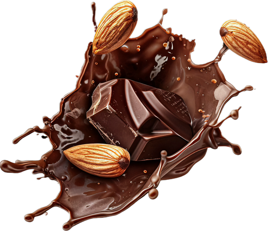 Almendras salpicaduras en Derretido chocolate. png