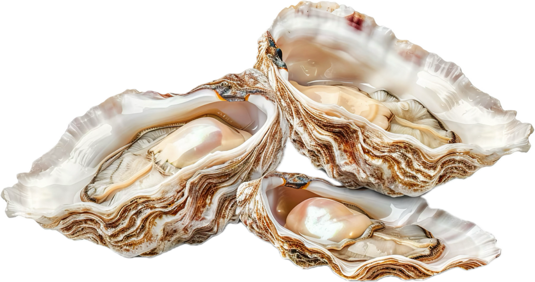 Open Oysters Displaying Pearlescent Interiors. png