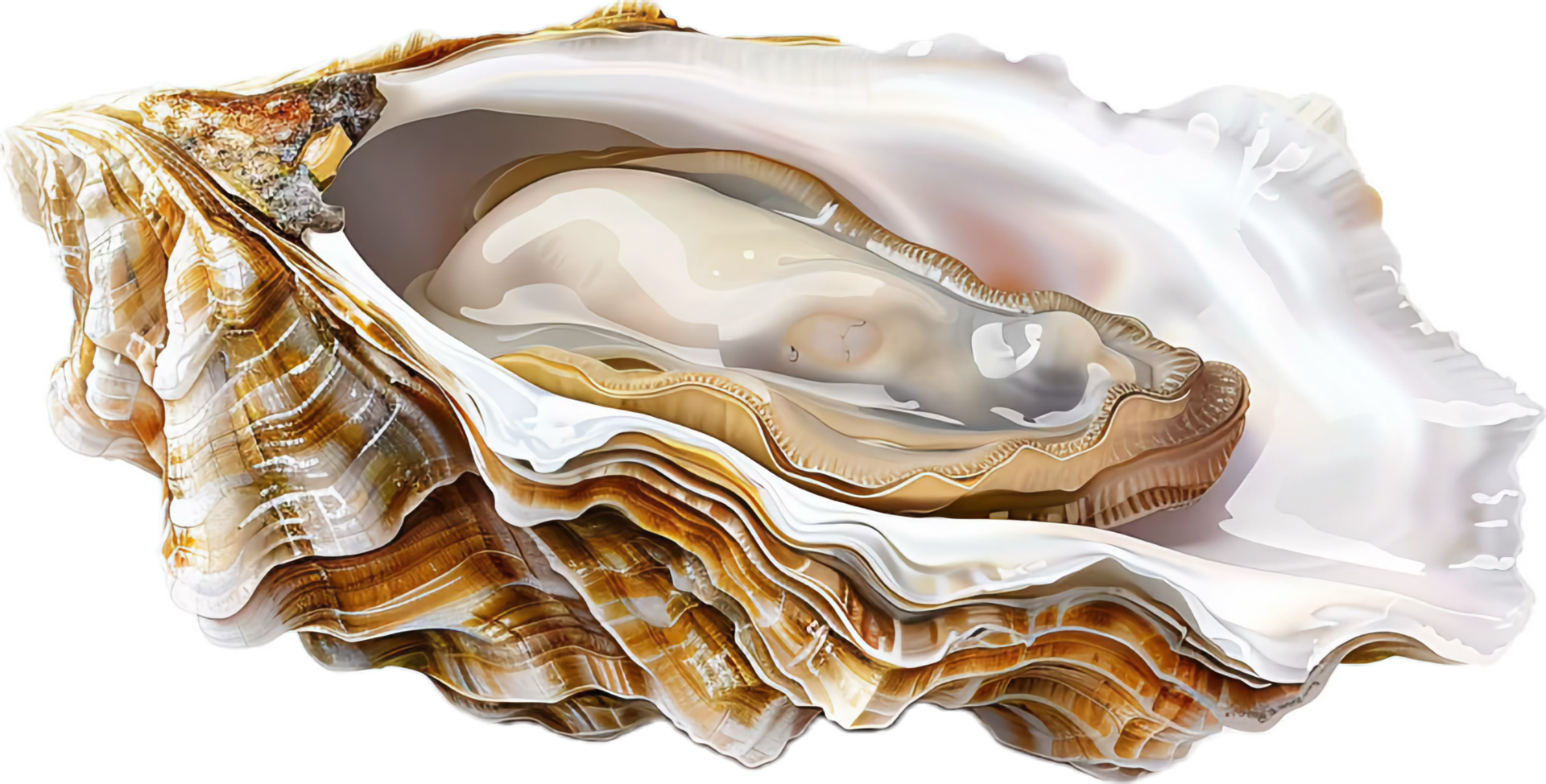 Open Oysters Displaying Pearlescent Interiors. png