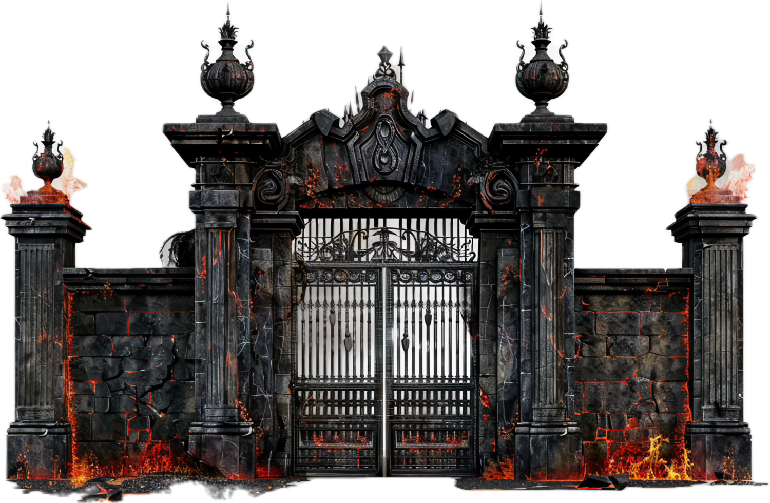 Iron Gate with Flames and Smoke. png
